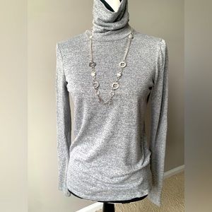 Gray stretch knit turtleneck sweater